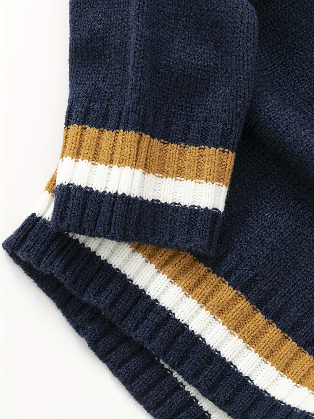 Men'S Casual V-Neck Sweater - Acrylic Knit Pullover with Stripe Detail, Loose Fit for Fall/Winter, British Style