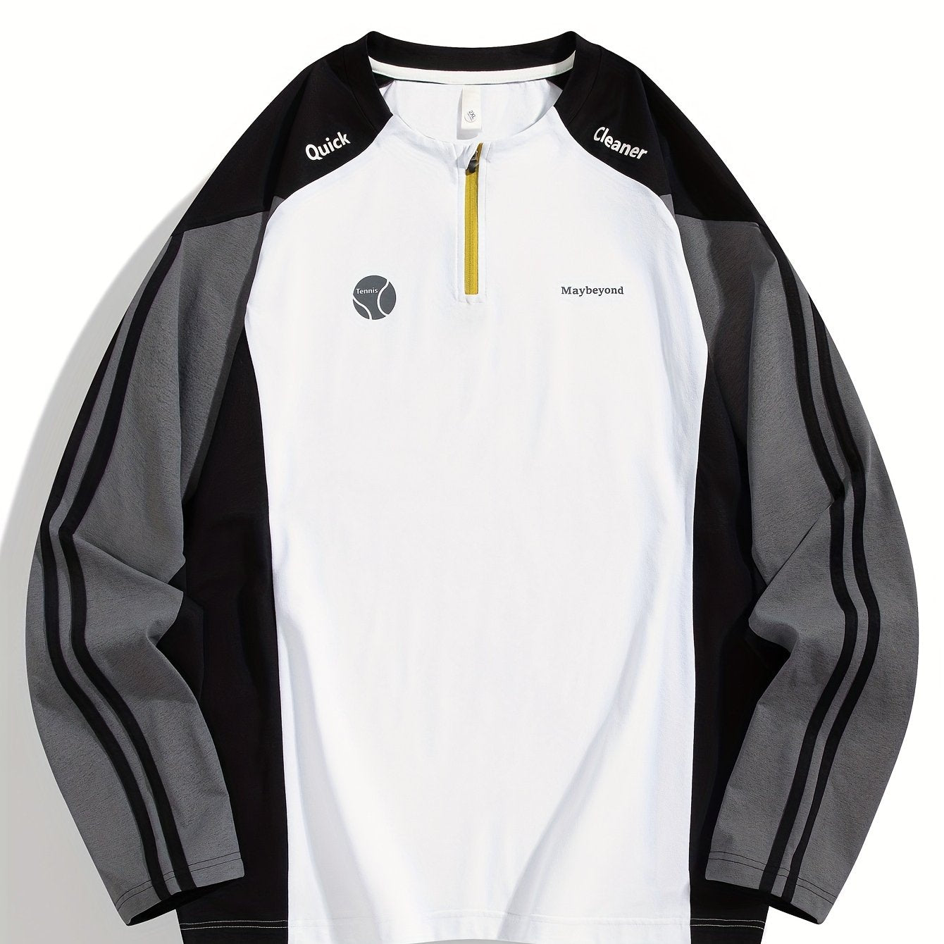 Men's & Women's Long Sleeve T-Shirt/Sweatshirt Hybrid - Loose Fit Patchwork Collar & Hem Design, White & Grey Casual Round Neck Blouse, Unisex Spring/Fall Layering Top, Tshirt For Men, Shirts For Men, Tshirts For Men, Mens T