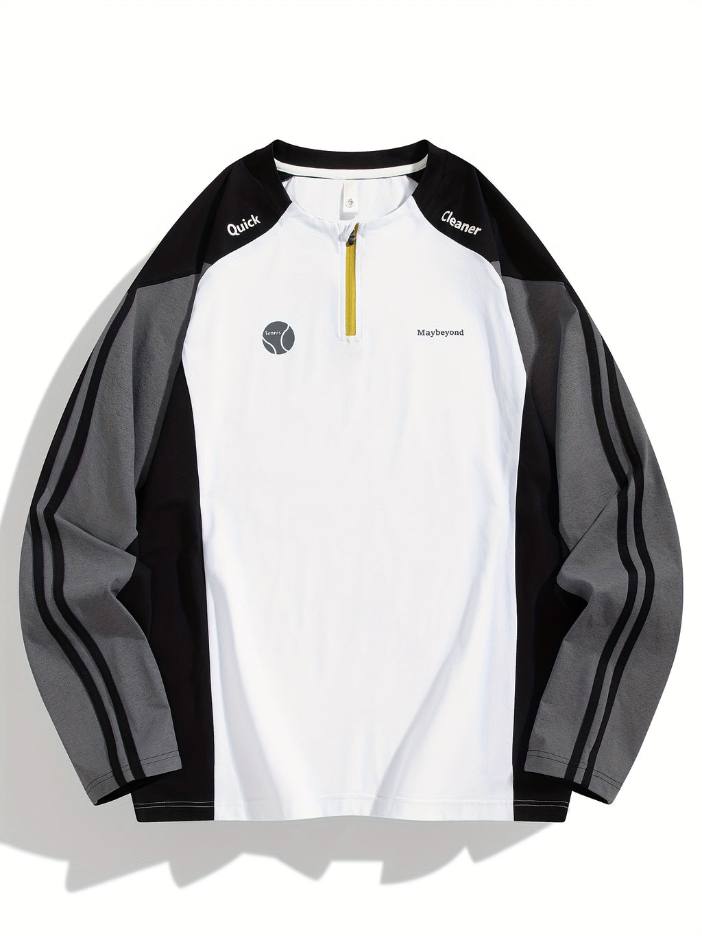 Men's & Women's Long Sleeve T-Shirt/Sweatshirt Hybrid - Loose Fit Patchwork Collar & Hem Design, White & Grey Casual Round Neck Blouse, Unisex Spring/Fall Layering Top, Tshirt For Men, Shirts For Men, Tshirts For Men, Mens T