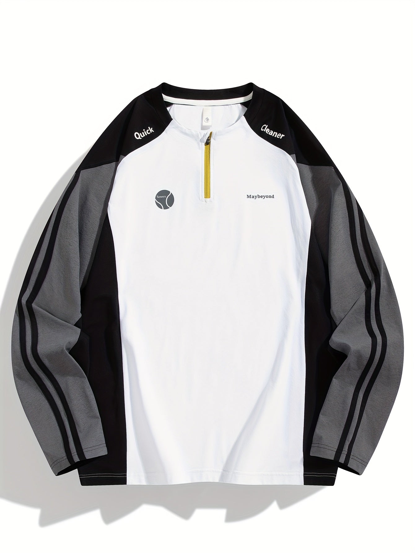 Men's & Women's Long Sleeve T-Shirt/Sweatshirt Hybrid - Loose Fit Patchwork Collar & Hem Design, White & Grey Casual Round Neck Blouse, Unisex Spring/Fall Layering Top, Tshirt For Men, Shirts For Men, Tshirts For Men, Mens T