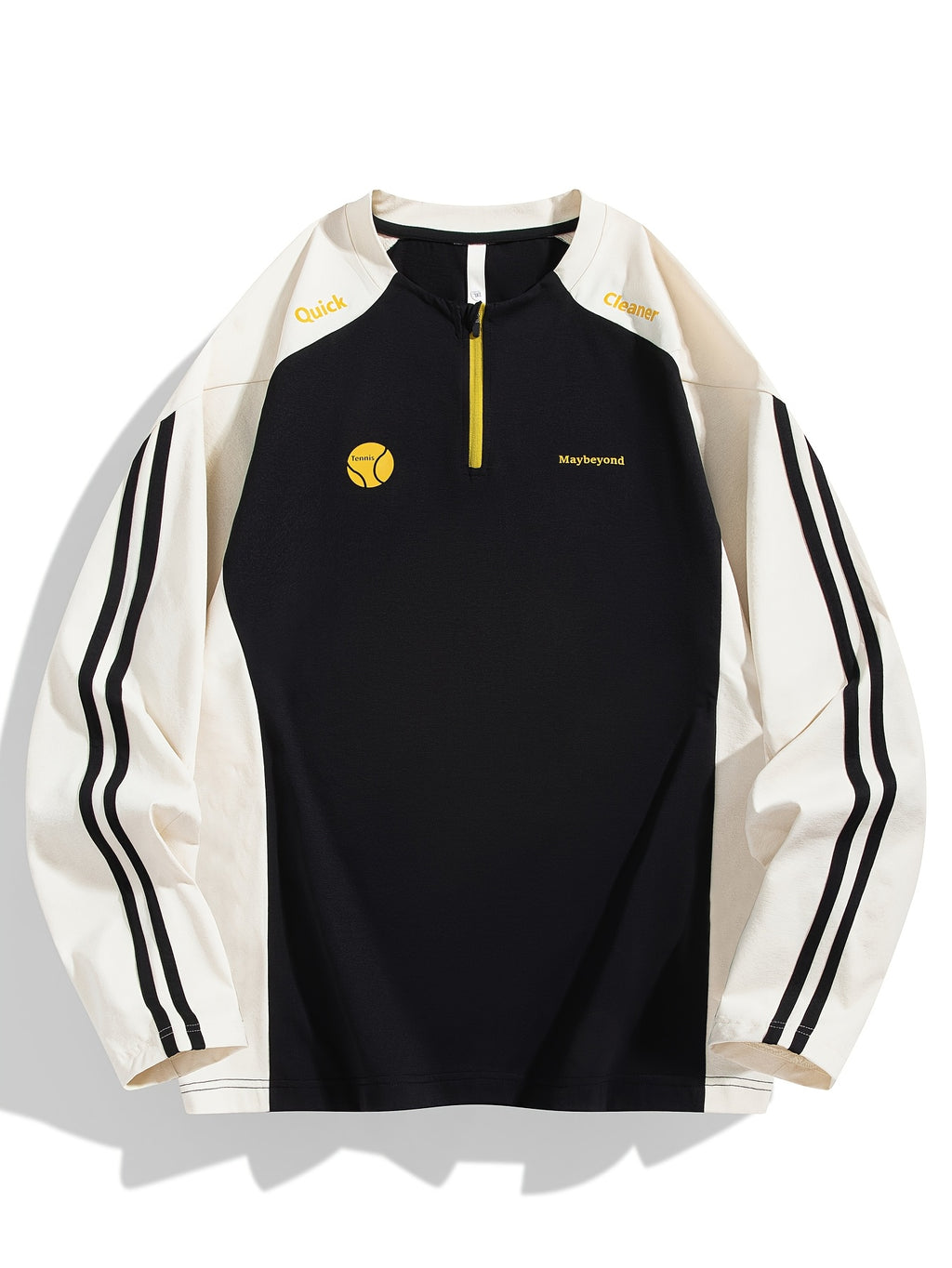 Men's & Women's Long Sleeve T-Shirt/Sweatshirt Hybrid - Loose Fit Patchwork Collar & Hem Design, White & Grey Casual Round Neck Blouse, Unisex Spring/Fall Layering Top, Tshirt For Men, Shirts For Men, Tshirts For Men, Mens T