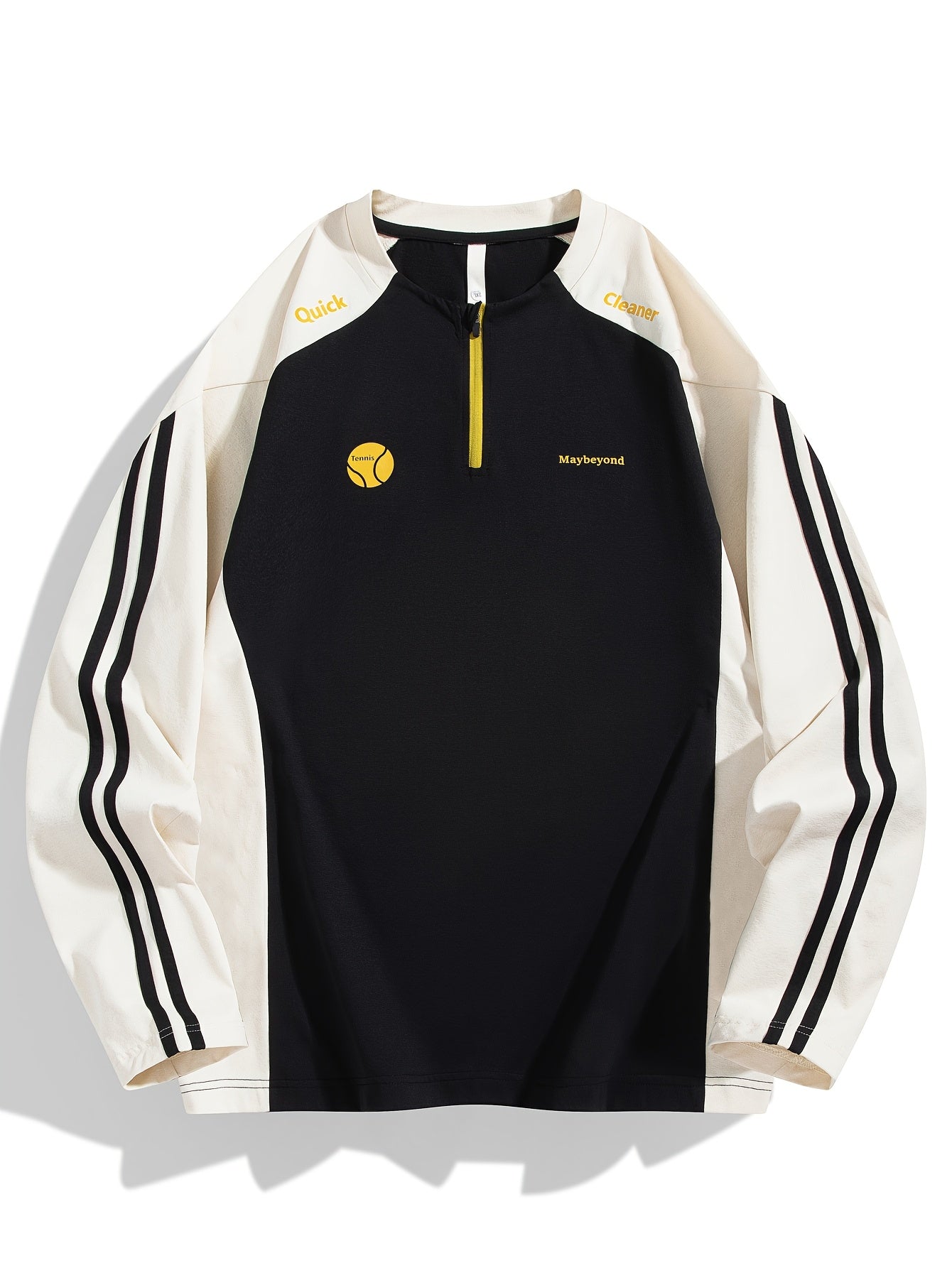 Men's & Women's Long Sleeve T-Shirt/Sweatshirt Hybrid - Loose Fit Patchwork Collar & Hem Design, White & Grey Casual Round Neck Blouse, Unisex Spring/Fall Layering Top, Tshirt For Men, Shirts For Men, Tshirts For Men, Mens T