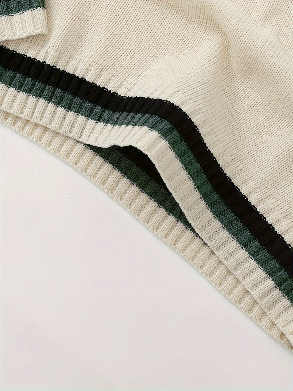 Men'S Casual V-Neck Sweater - Acrylic Knit Pullover with Stripe Detail, Loose Fit for Fall/Winter, British Style