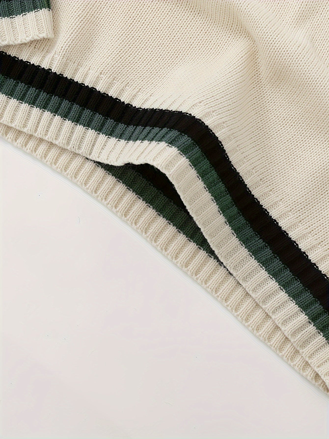 Men'S Casual V-Neck Sweater - Acrylic Knit Pullover with Stripe Detail, Loose Fit for Fall/Winter, British Style