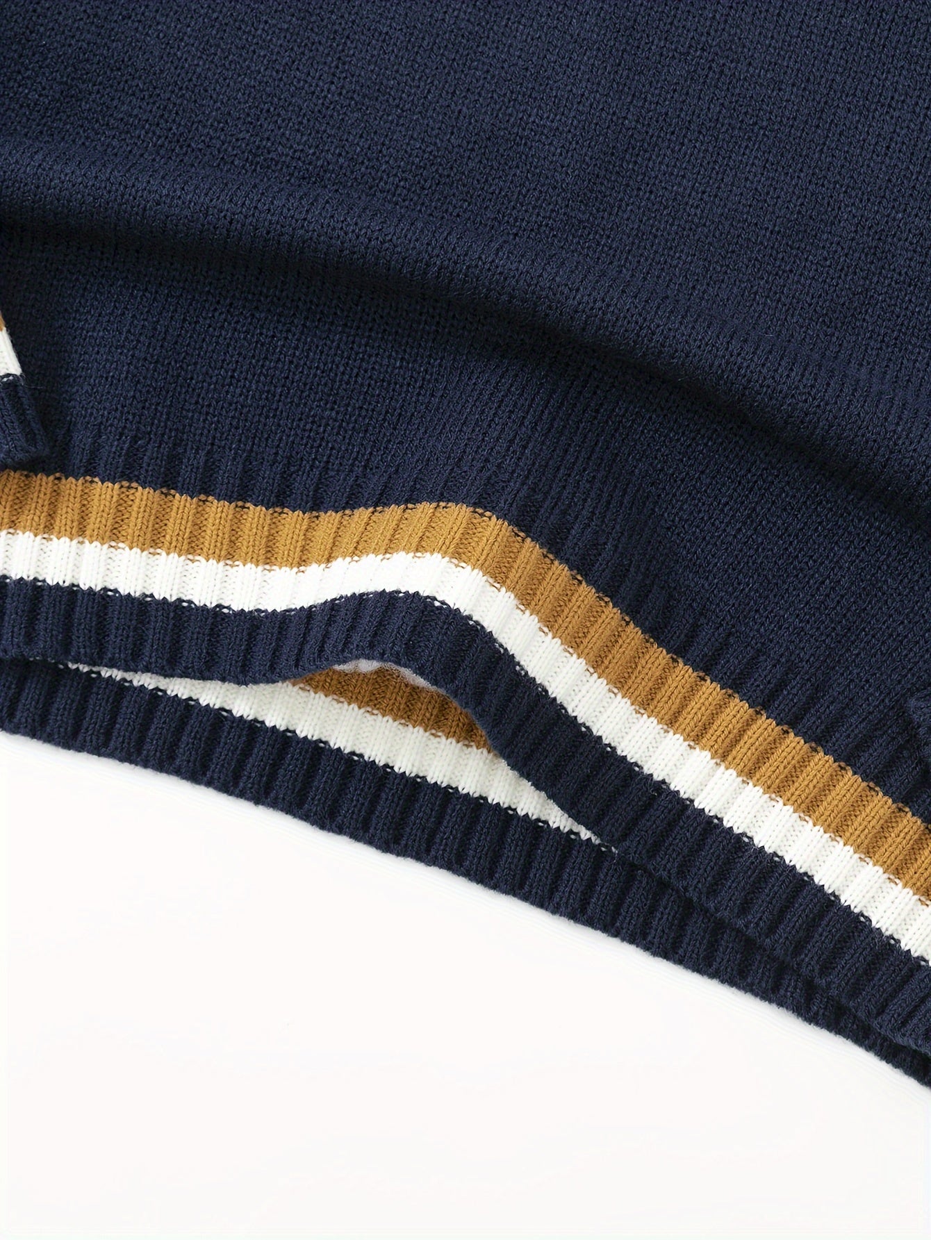 Men'S Casual V-Neck Sweater - Acrylic Knit Pullover with Stripe Detail, Loose Fit for Fall/Winter, British Style