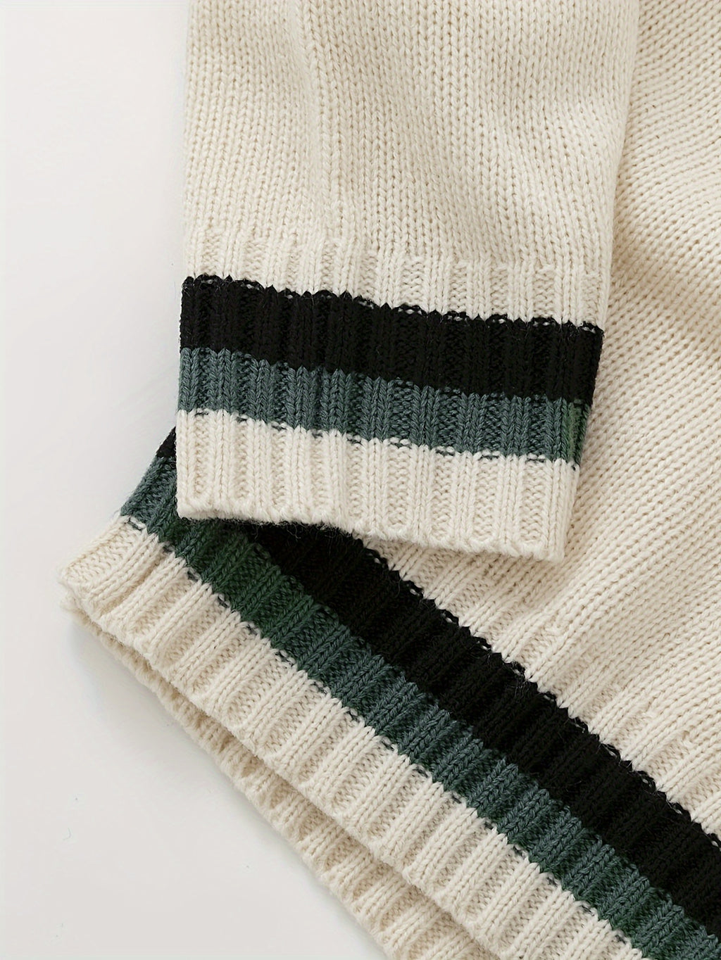 Men'S Casual V-Neck Sweater - Acrylic Knit Pullover with Stripe Detail, Loose Fit for Fall/Winter, British Style