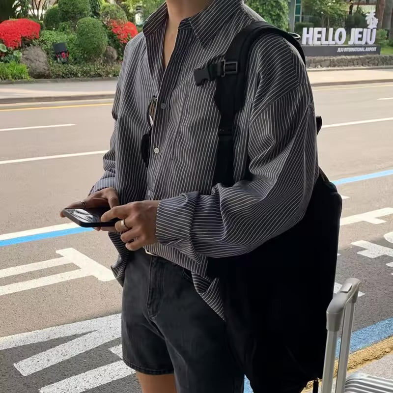 Blue Casual Striped Travel Shirt