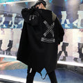 2024 Spring Autumn Men Hooded Jackets Print Harajuku Windbreaker Ribbon Overcoat Male Casual Outwear Hip Hop Streetwear Coats