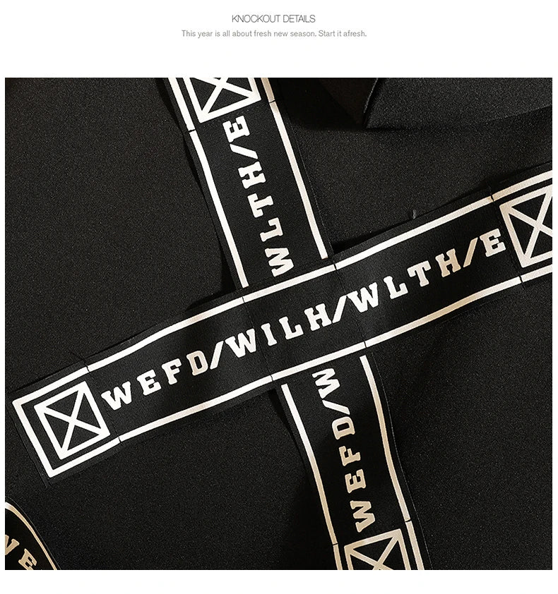 2024 Spring Autumn Men Hooded Jackets Print Harajuku Windbreaker Ribbon Overcoat Male Casual Outwear Hip Hop Streetwear Coats