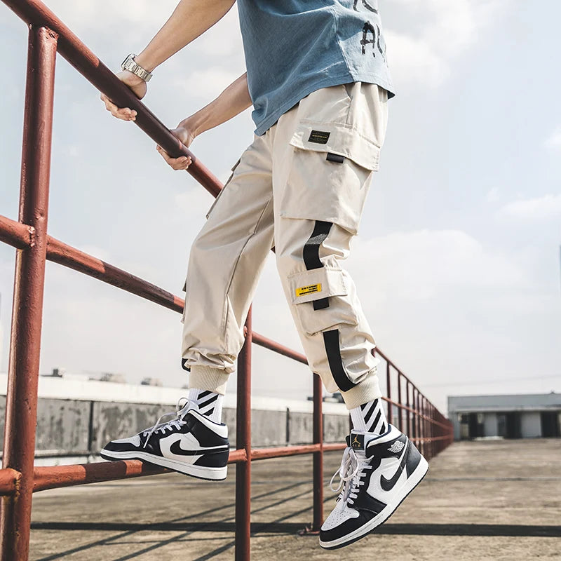 2024 New Hip Hop Joggers Cargo Pants Men Harem Pants Multi-Pocket Ribbons Man Sweatpants Streetwear Casual Mens Pants S-5XL