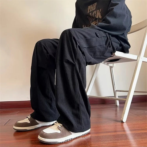 2024 New Corduroy Cargo Pants Men Y2K Vintage Baggy Wide-leg Trousers Straight Casual High Street Army Green Pantalones Hombre