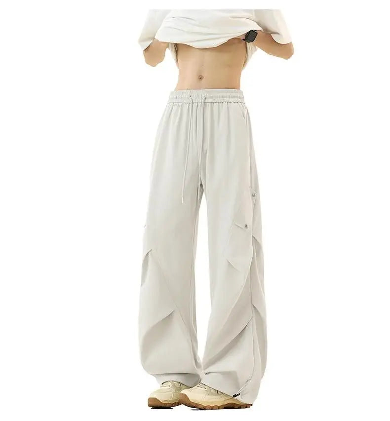 Casual Quick-dry Pants for Men American-style Workwear with Pleats New Summer Thin and Trendy Loose Straight-leg Pants