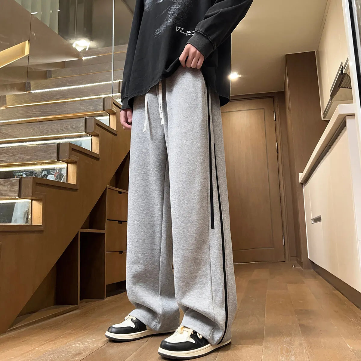 Harajuku Style Korean Men Wide Leg Pants 2026 New Printed Men Joggers Sweatpants Overalls Men Printed Streetwear Harem Pants
