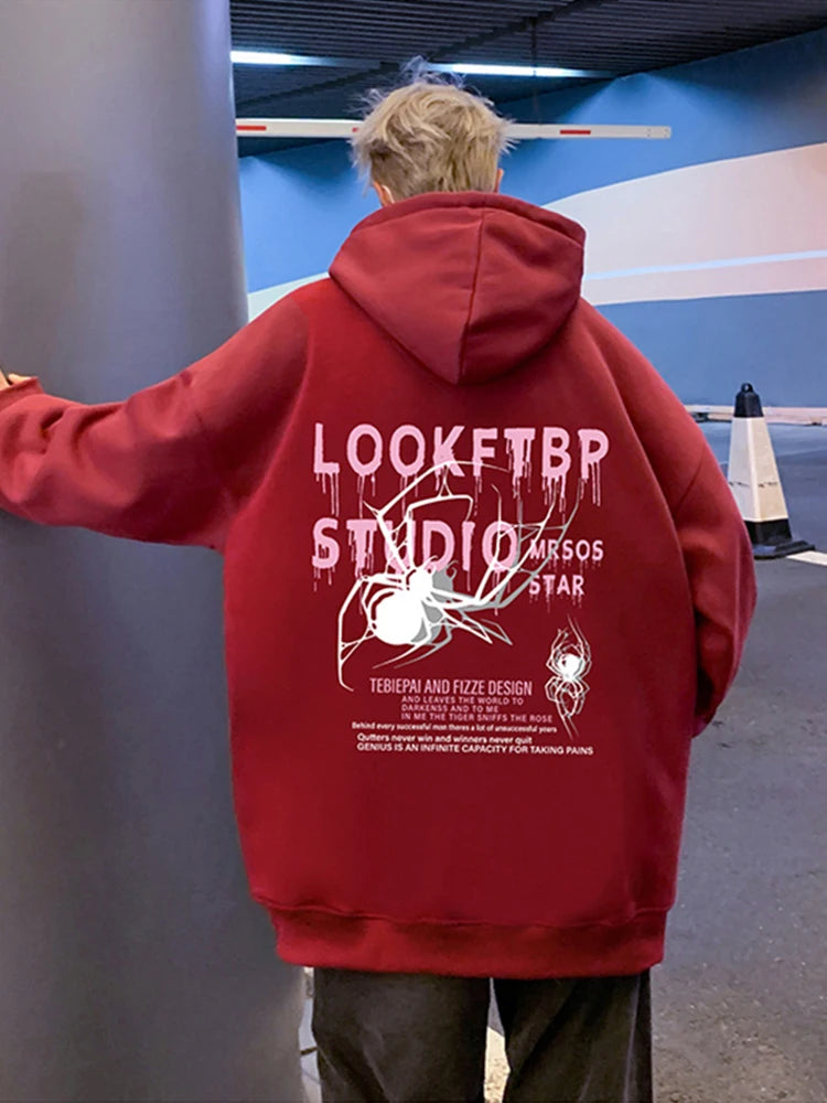 Winter Streetwear Spider Graphic Y2K Hoodies For Man Hip Hop Goth Fleece Print Pullover Hoody Oversize Retro Hooded Sweatshirts