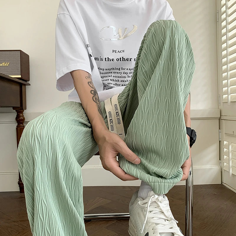 Men Straight Casual Pants 2025 New Korean Style Baggy Wide Leg Pants Trousers Male Streetwear Oversized Joggers Sweatpants