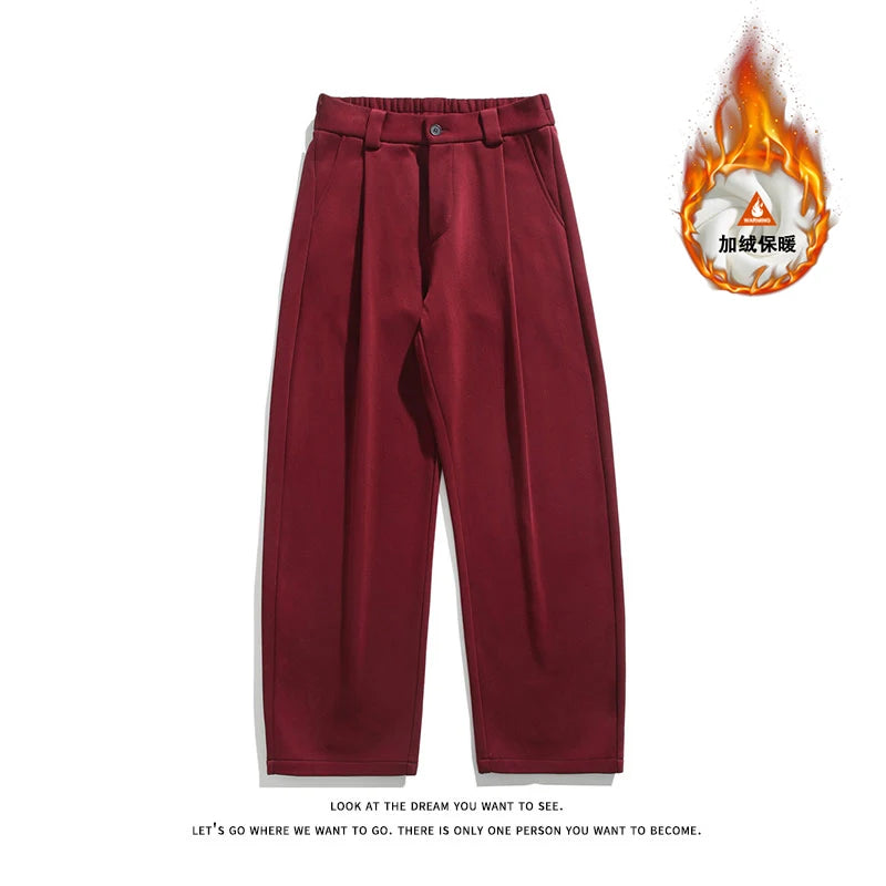 New Winter Fleece Warm Pants Men Cargo Thick Baggy Streetwear Joggers Straight Trousers Male Large Size Fleece Trousers 5XL