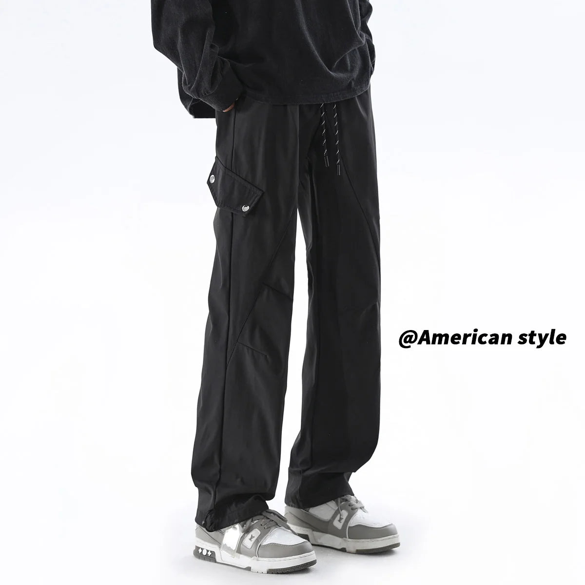 Cargo Pants Men Streetwear Hip hop Pants Mens Joggers Pants Casual Harem Ankle length Trousers Elastic waist Black Army green