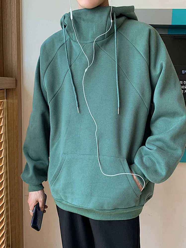 Autumn Turtleneck Fleece Hoodies Men 2026 New High Street Oversize Pullover Hoodie Unisex Y2K Vintage Hooded Sweatshirts Clothes