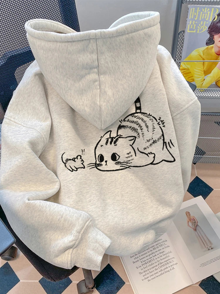 2026 New Cute Cat Graphic Hooded Sweatshirts For Men Y2K Streetwear Oversized Fleece Hoodies Casual Hip Hop Pullover Hoody