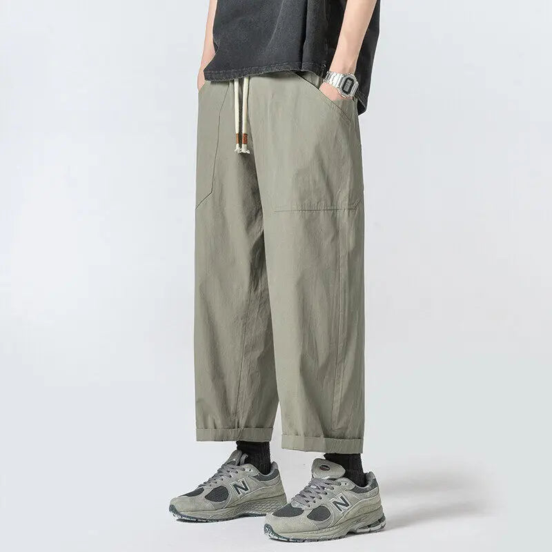 Summer Cotton Casual Pants Men Oversized Wide Leg Pants Men Japanese Streetwear Hip-hop Loose Straight Pants Men Trousers M-3XL