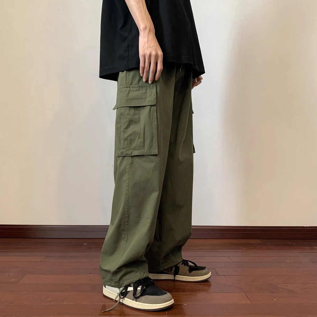 Big Pockets Casual Cargo Pants Men's Vintage Hip-hop Pants Fashion Loose Straight Wide Leg Pants Men Streetwear Trousers Male
