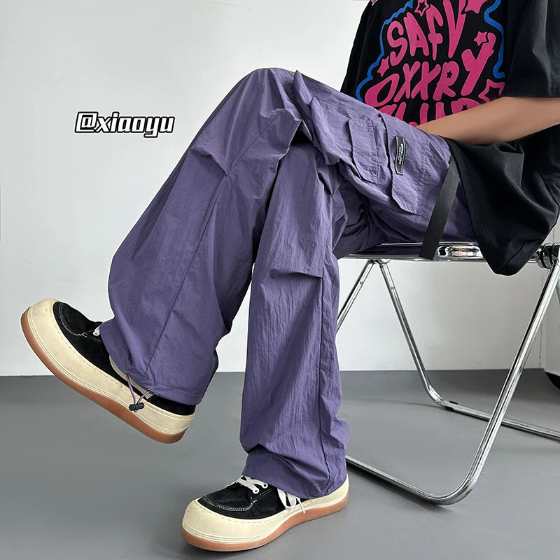 Streetwear 2026 Spring Summer Casual Men Trousers Solid Color Harajuku Lightweight Cargo Pants Fashion Straight Men's Pants