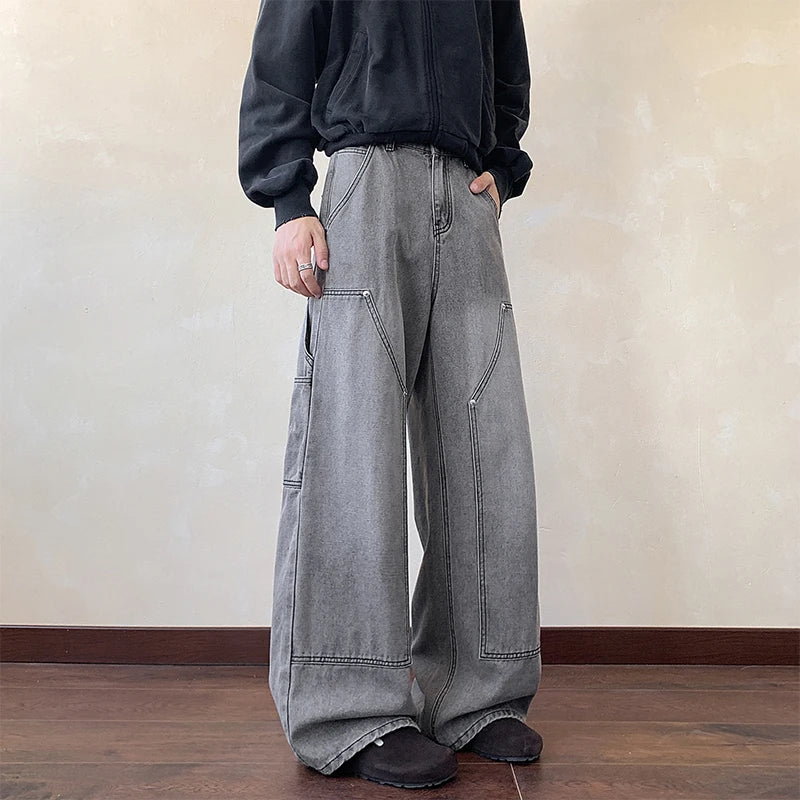 Y2k Black Baggy Cargo Jeans Trousers Men's Vintage Multi-Pocket Cargo Jeans Y2K Vintage Distressed Baggy Denim Pants Wide Leg