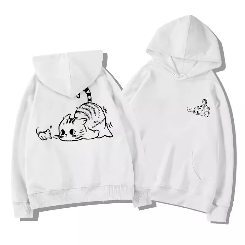2026 New Cute Cat Graphic Hooded Sweatshirts For Men Y2K Streetwear Oversized Fleece Hoodies Casual Hip Hop Pullover Hoody