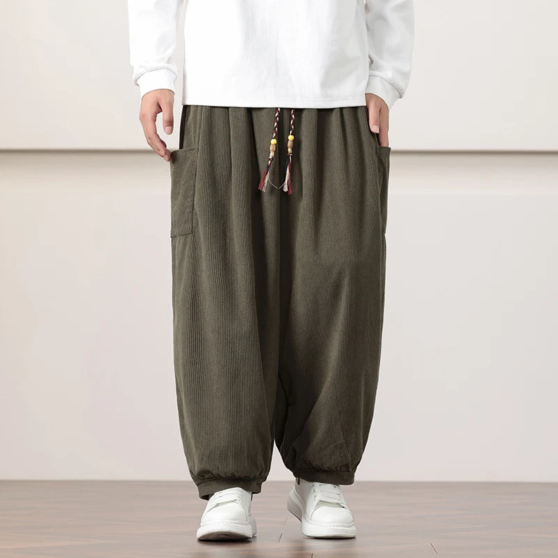 2026 Men Summer Autumn Bloomers Male Casual Printed Loose Cotton Harem Pants Men Big Crotch Pants Men Hip Hop Baggy Pants
