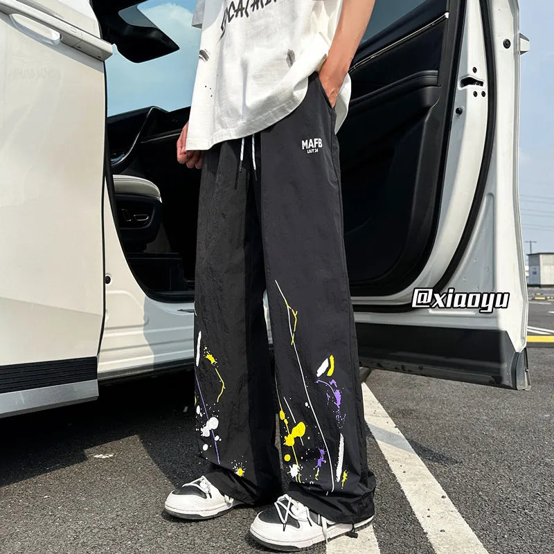 High Street Fashion Printing Letter Design Brand Wide Leg Casual Long Pants Men's Loose Hip Hop Street All-match Male Pants