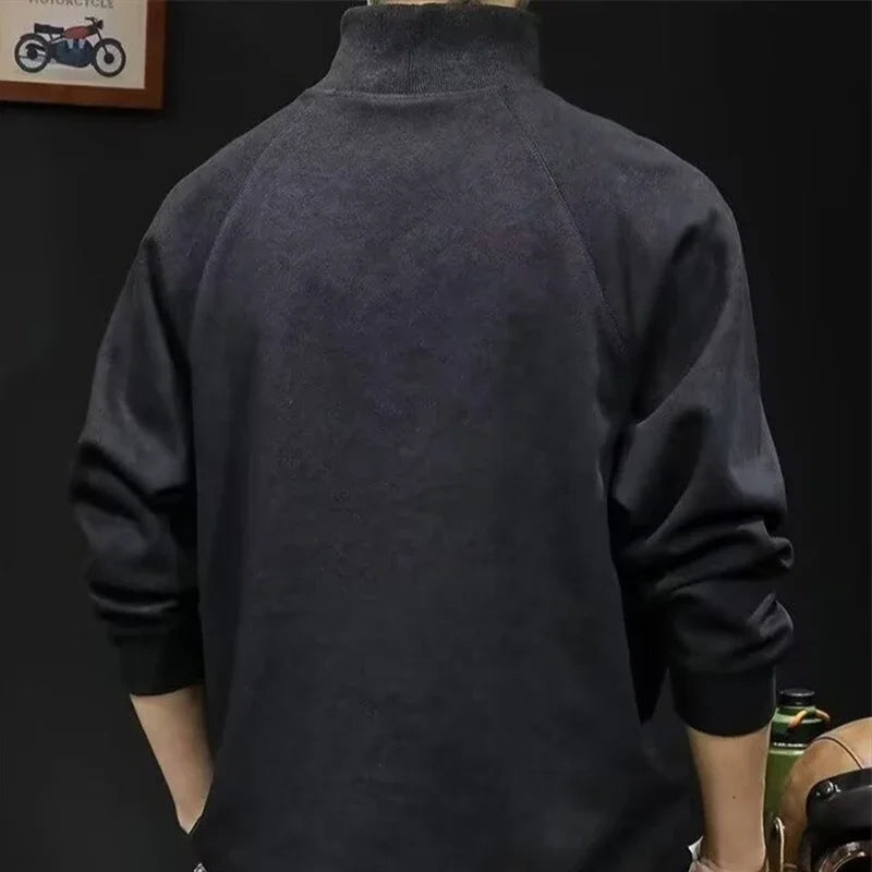 Autumn Suede Turtleneck Long Sleeve Sweatshirts Men Letter Foam Print Patchwork Crewneck Pullover Hoodie Y2K Streetwear Clothes