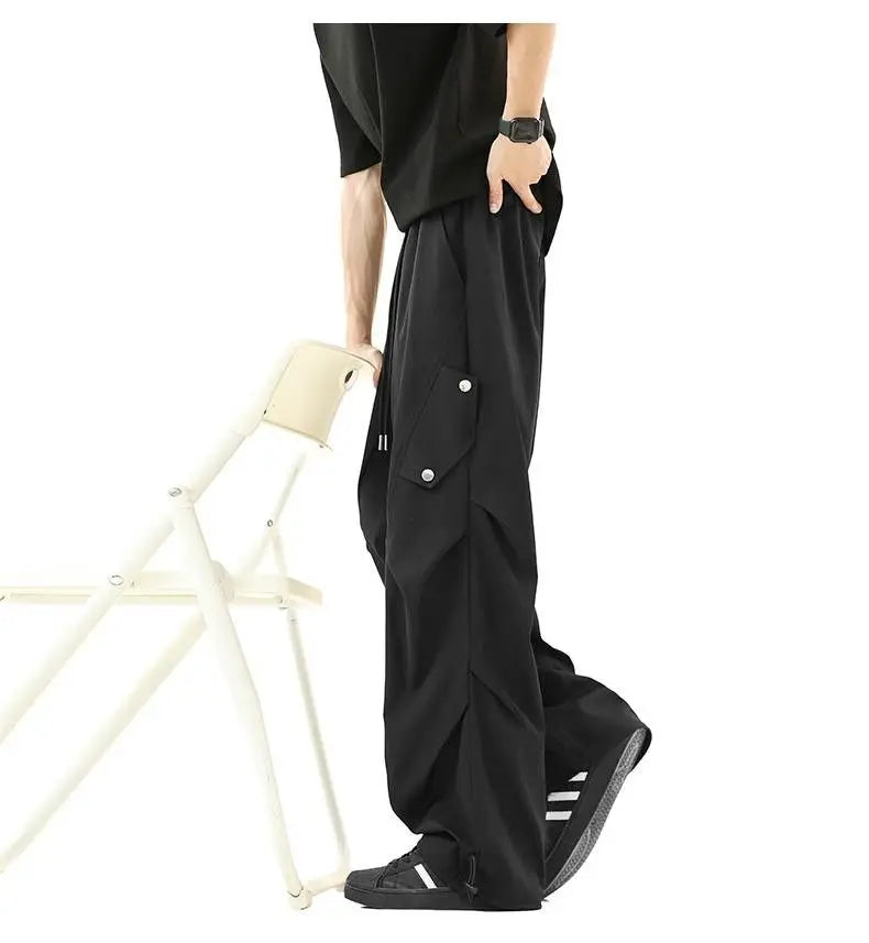 Casual Quick-dry Pants for Men American-style Workwear with Pleats New Summer Thin and Trendy Loose Straight-leg Pants