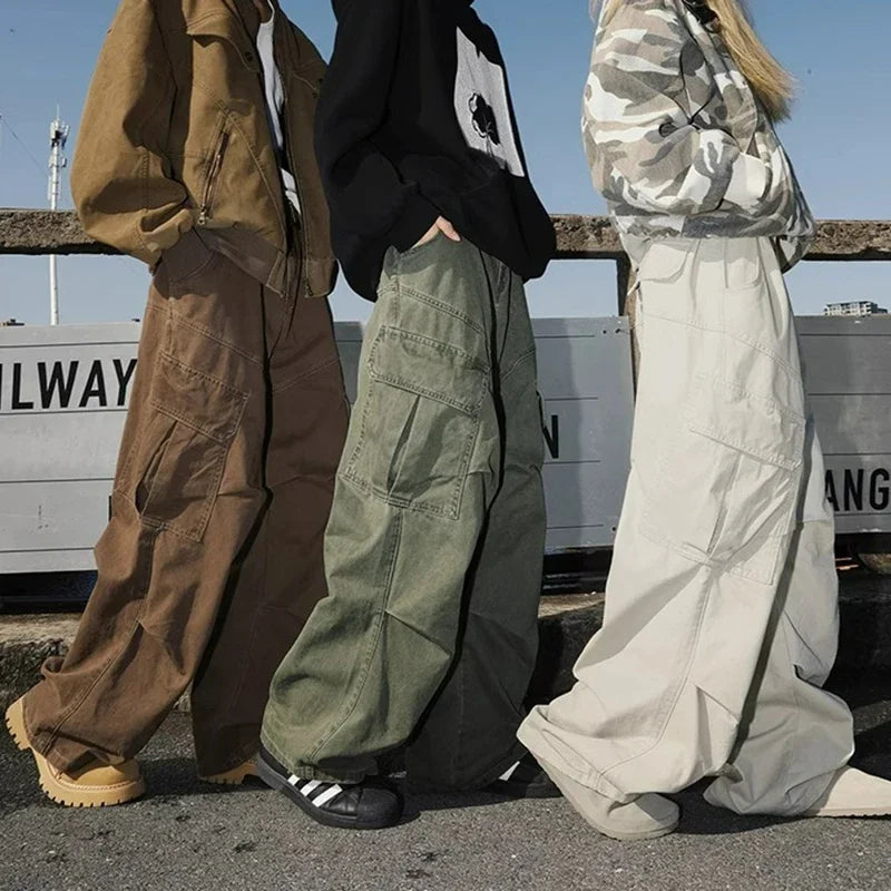 Spring Autumn Big Pocket Men's Cargo Pants Loose Straight Wide Leg Trousers Baggy Outdoor Workwear Pants Man Hip Hop Sweatpants
