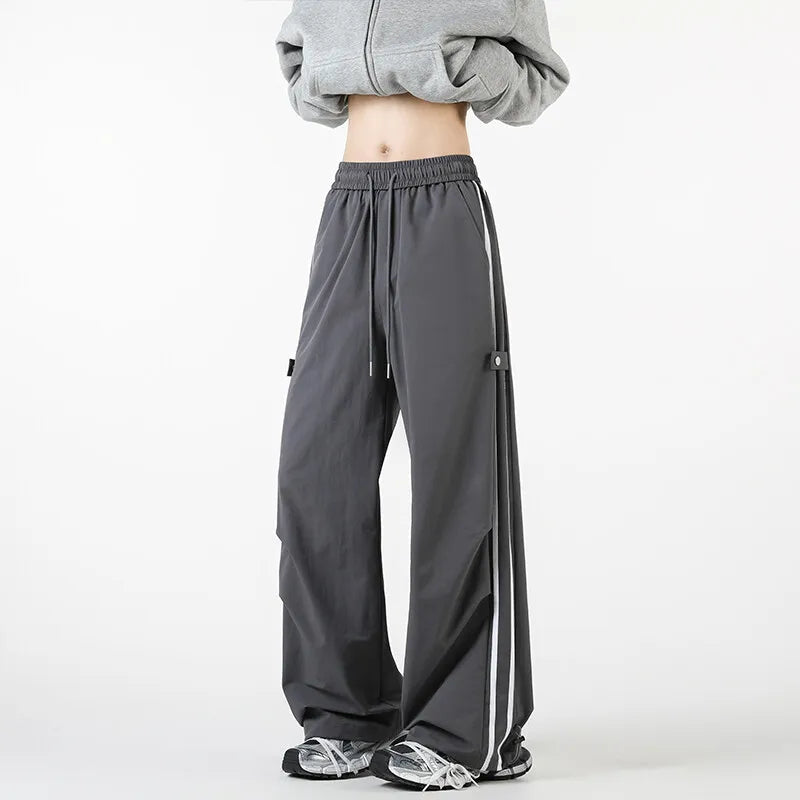 Casual Baggy Cargo Pants Y2K Side Striped Sweatpants Wide Leg Straight Casual Pants Unisex Men trousers Drawstring Pants 5XL