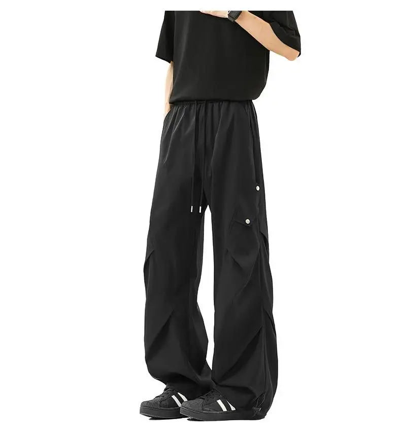 Casual Quick-dry Pants for Men American-style Workwear with Pleats New Summer Thin and Trendy Loose Straight-leg Pants