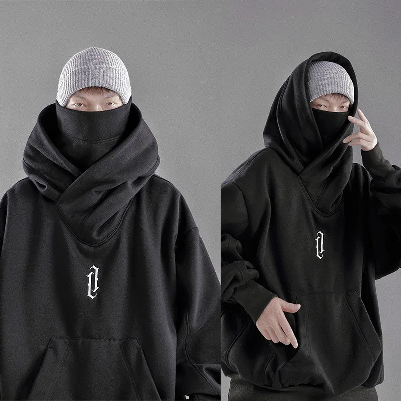 2024 Hip Hop Retro Hooded High Neck Sweater Men's Spring and Autumn Loose Street Jacket Sweatshirt