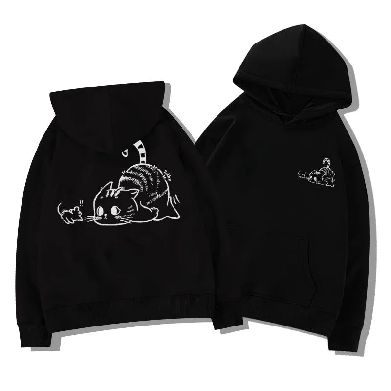 2026 New Cute Cat Graphic Hooded Sweatshirts For Men Y2K Streetwear Oversized Fleece Hoodies Casual Hip Hop Pullover Hoody