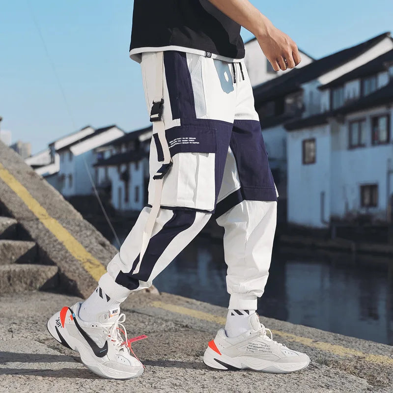 Ribbons Harem Joggers Men Cargo Pants Streetwear 2025 Hip Hop Casual Pockets Track Pants Male Harajuku Fashion Trousers