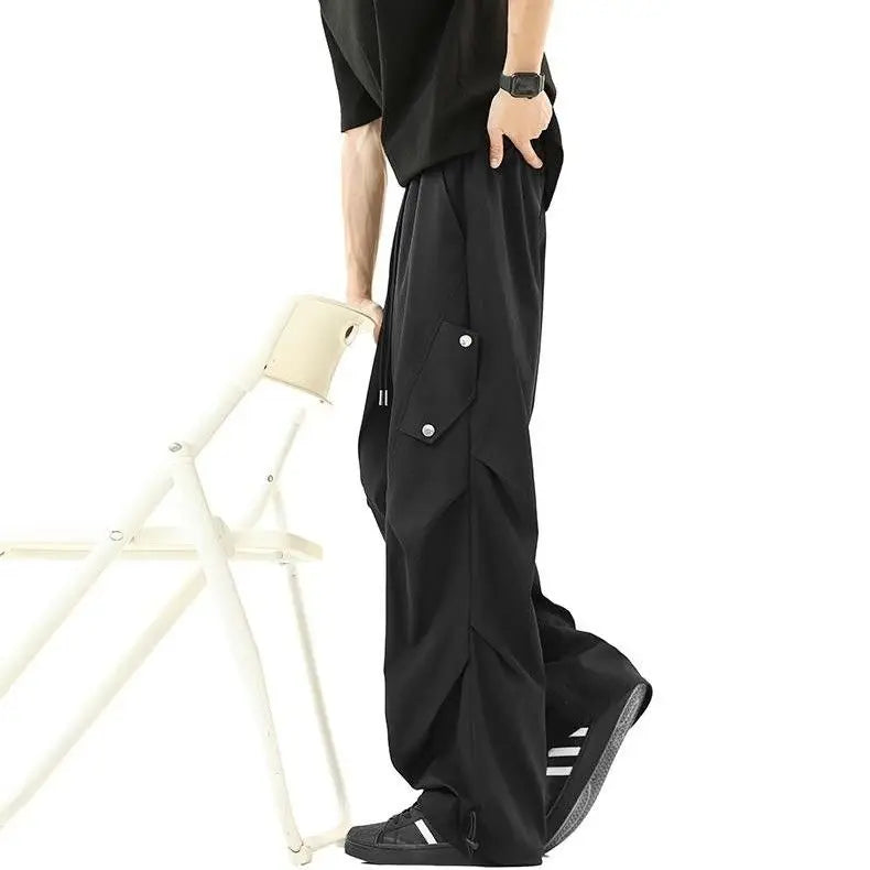Casual Quick-dry Pants for Men American-style Workwear with Pleats New Summer Thin and Trendy Loose Straight-leg Pants