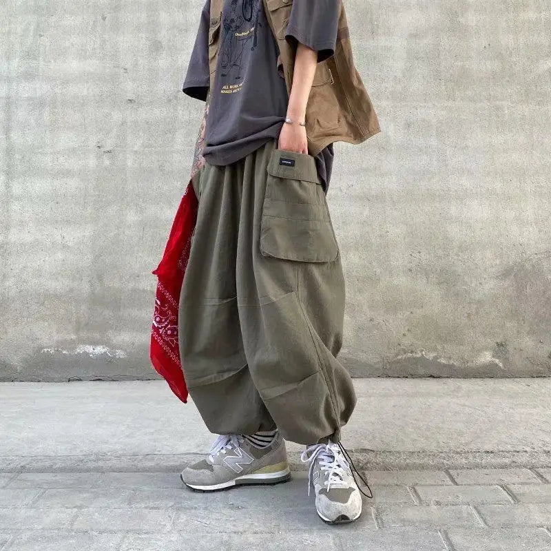 Harajuku Y2k Baggy Cargo Pants Joggers Streetwear Ankle-Length Casual Harem Long Trousers Men Wide Leg Oversize 2024 New