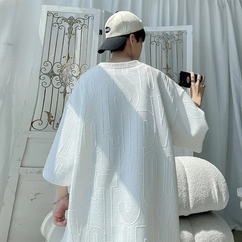2025 3D Men's new Waffle TZ30 Summer Suit Casual T-shirt + Shorts Suit Men's Tracksuit Solid Color Tracksuit Loose Suit 5XL