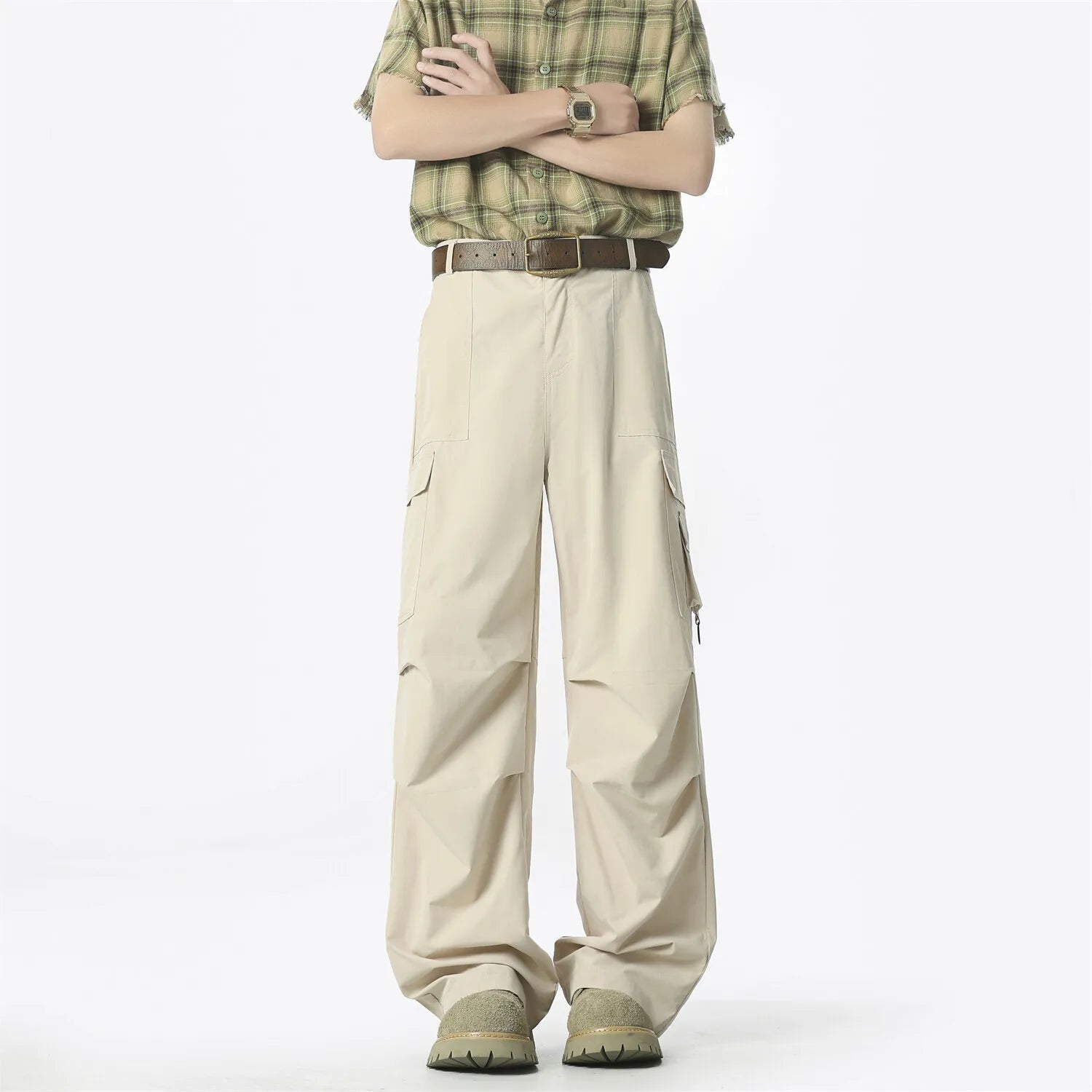 Autumn New Wide Leg Pocket Cargo Pants Men Trousers Neutral Loose Casual Straight Outdoor Fashion Pants Sweatpants 4XL