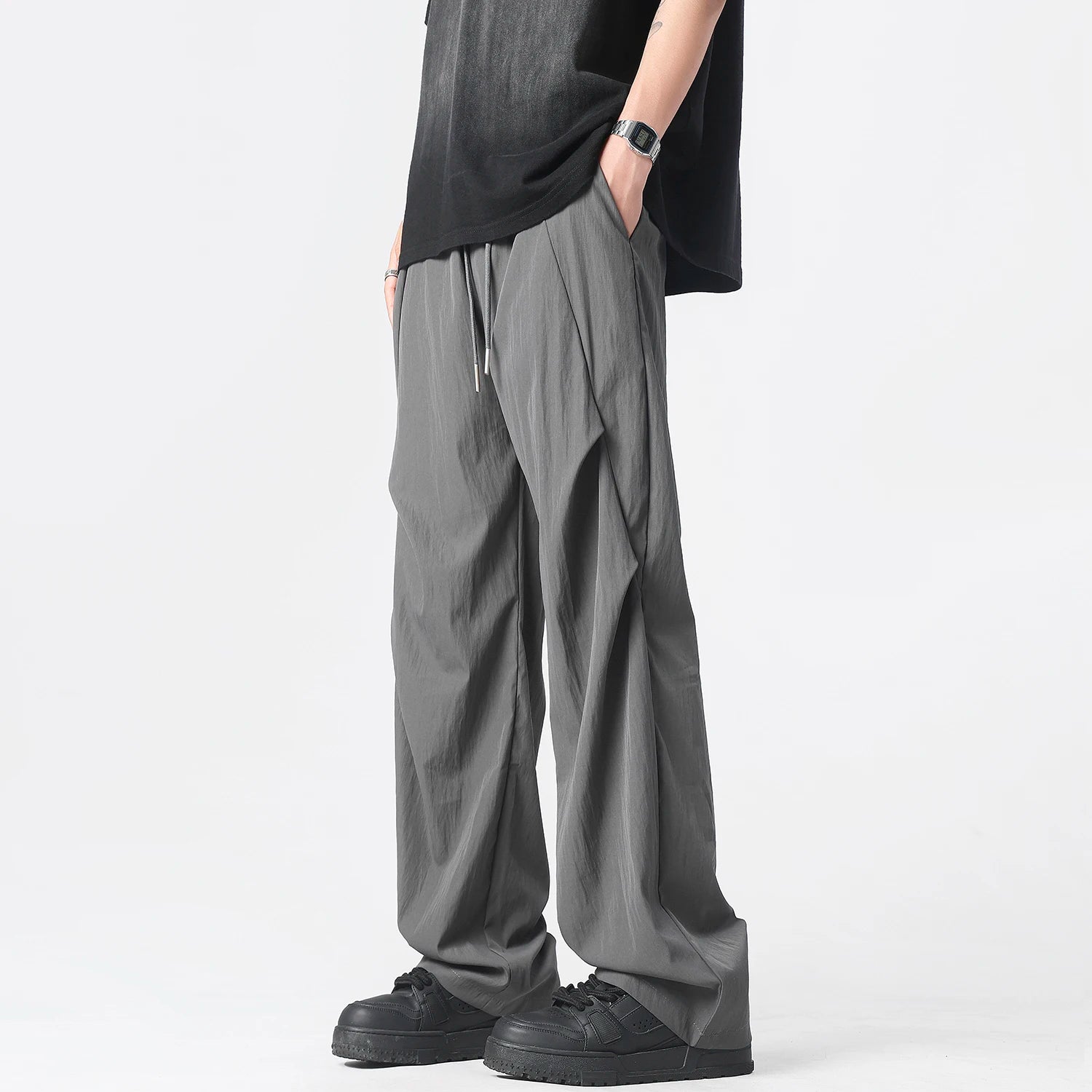 Streetwear Spring AutumnCasual Men Trousers Solid Color Harajuku Cargo Pants Fashion  Elastic Waist Straight Men's Pants 5XL