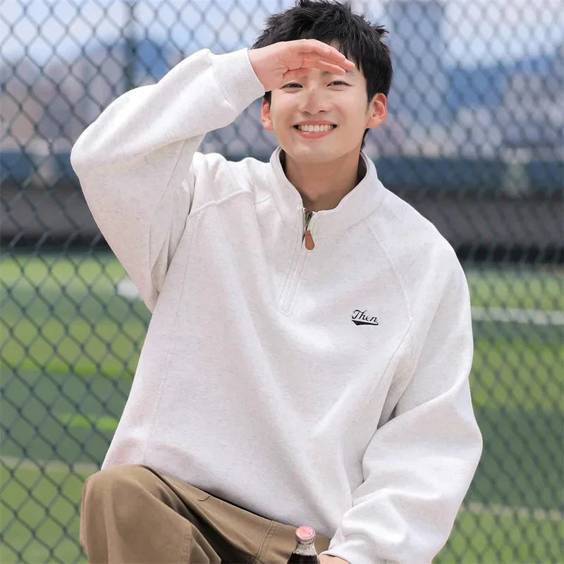 2025 New in Letter Embroidered Half Zip Sweatshirts For Men Spring High Street Fashion Stand Collar Pullover Hoodies Y2K Clothes