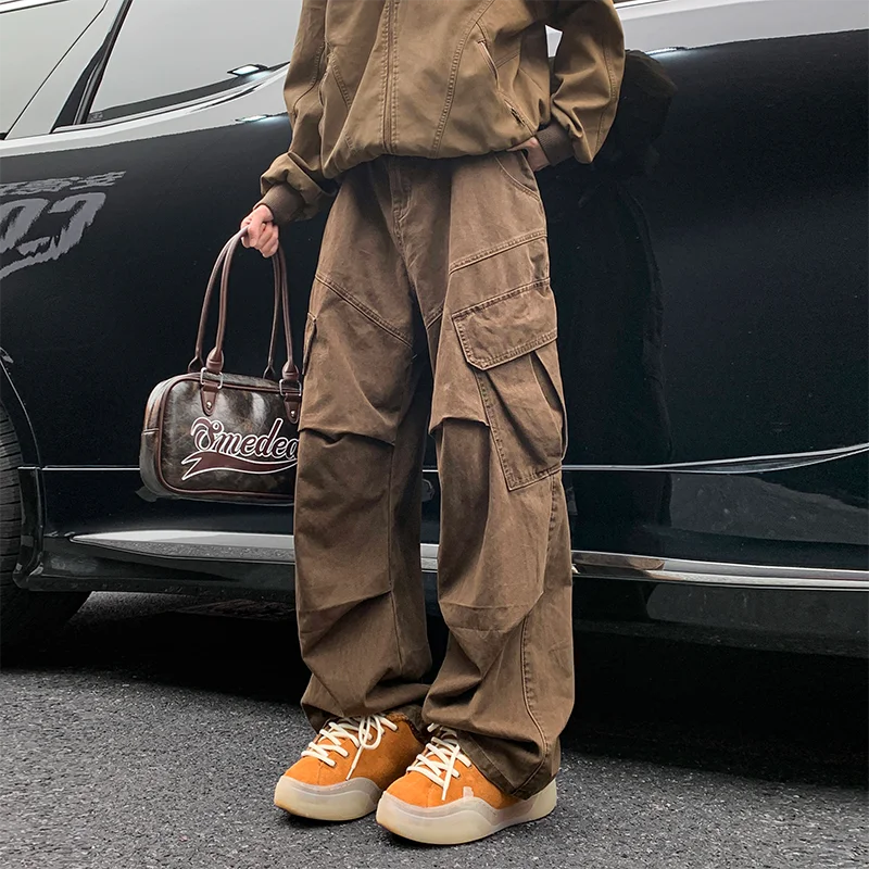 Y2K Big Pocket Men's Cargo Pants Japanese 2025 New Harajuku Loose Straight Wide Leg Trousers Baggy Pants Man Hip Hop Sweatpants