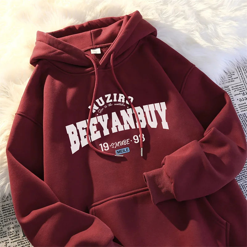 Autumn High Street Letter Printed Y2K Hoodies For Man Oversized Long Sleeve Hooded Sweatshirts Vintage Fleece Sudadera Hombre