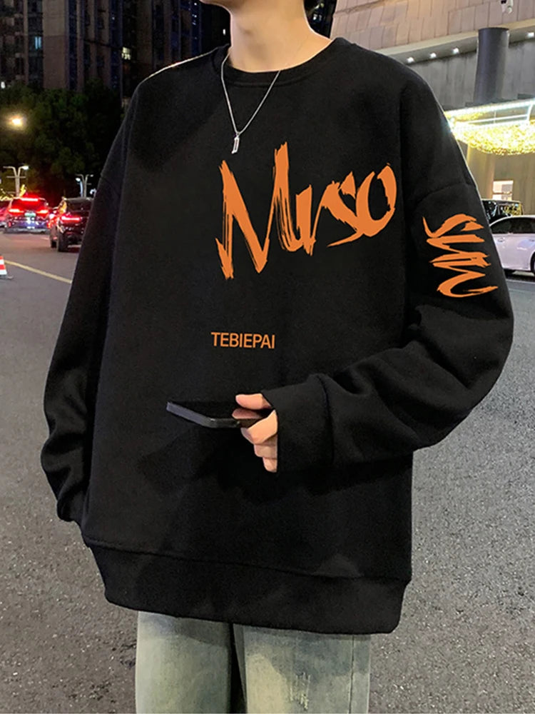 2026 Autumn Letter Printed Sweatshirts Men's Korean Fashion Loose Crewneck Pullover Hoodies Hip Hop Y2K Streetwear Sudadera