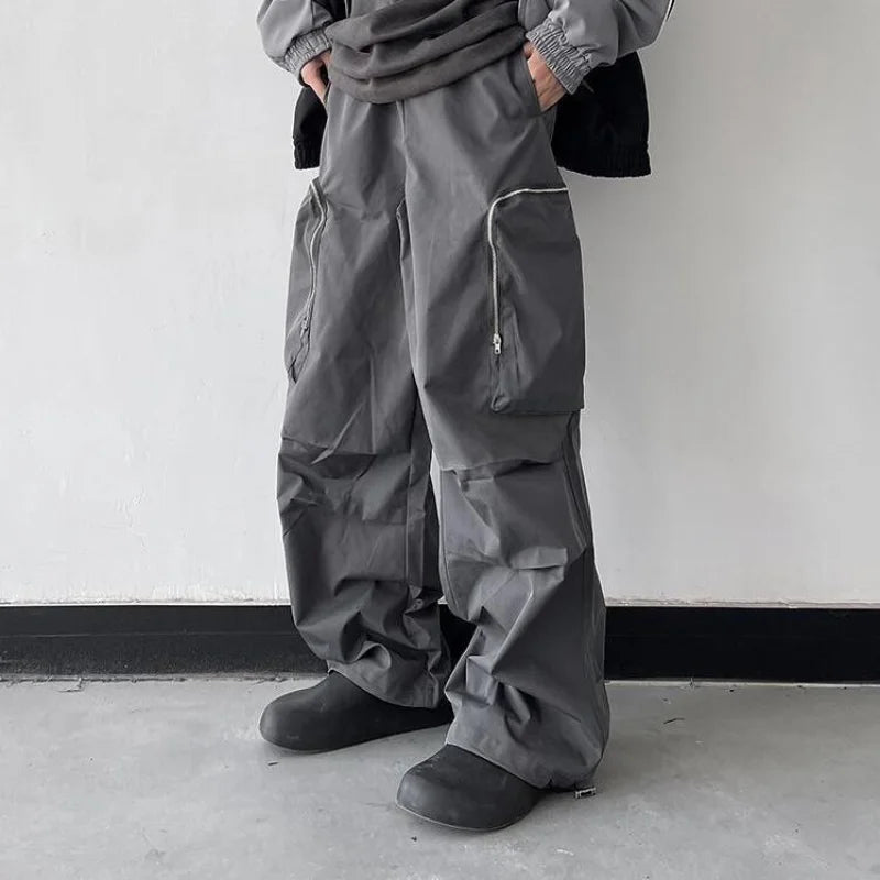 Black Baggy Cargo Pants Fashion Harajuku Straight Trousers Men's Y2K Vintage Baggy Casual Pocket Streetwear Hip Hop Korean Style