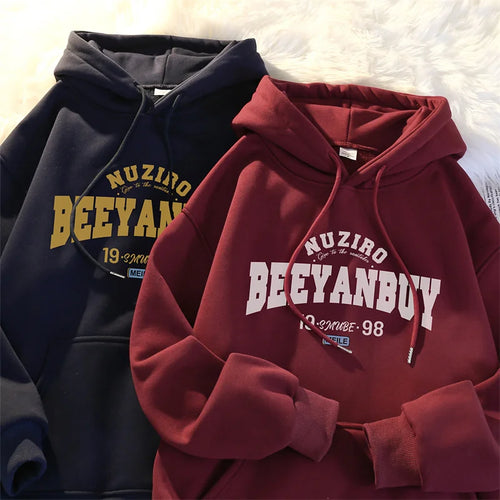 Autumn High Street Letter Printed Y2K Hoodies For Man Oversized Long Sleeve Hooded Sweatshirts Vintage Fleece Sudadera Hombre