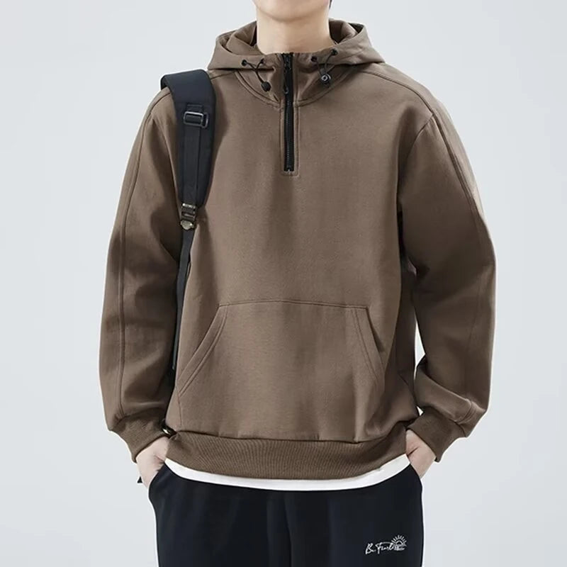 Autumn Casual Half Zipper Hooded Sweatshirts For Men High Street Fashion Fleece Pullover Hoodies Y2K Vintage Hoodie Tracksuit
